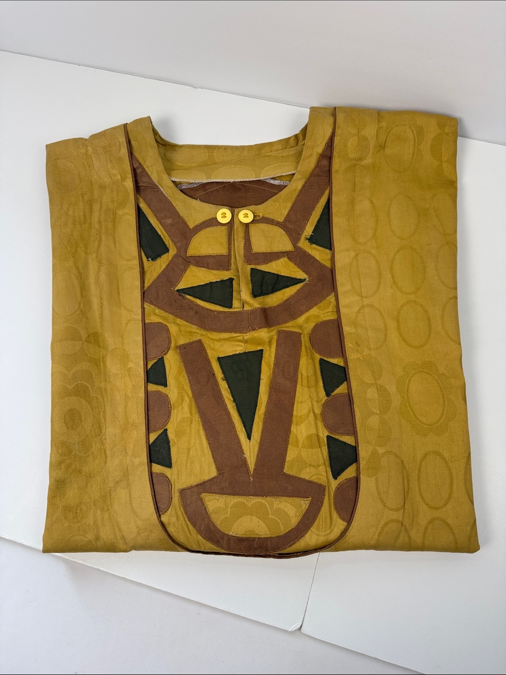 African Mustard Yellow Embroidered Tunic Top - Unbranded
